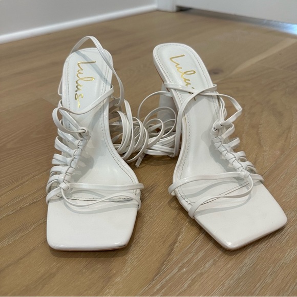 Lulus Zindy White Lace-up High Heel Sandals Womens 6.5 Wedding Formal Bride Bach - Picture 4 of 13